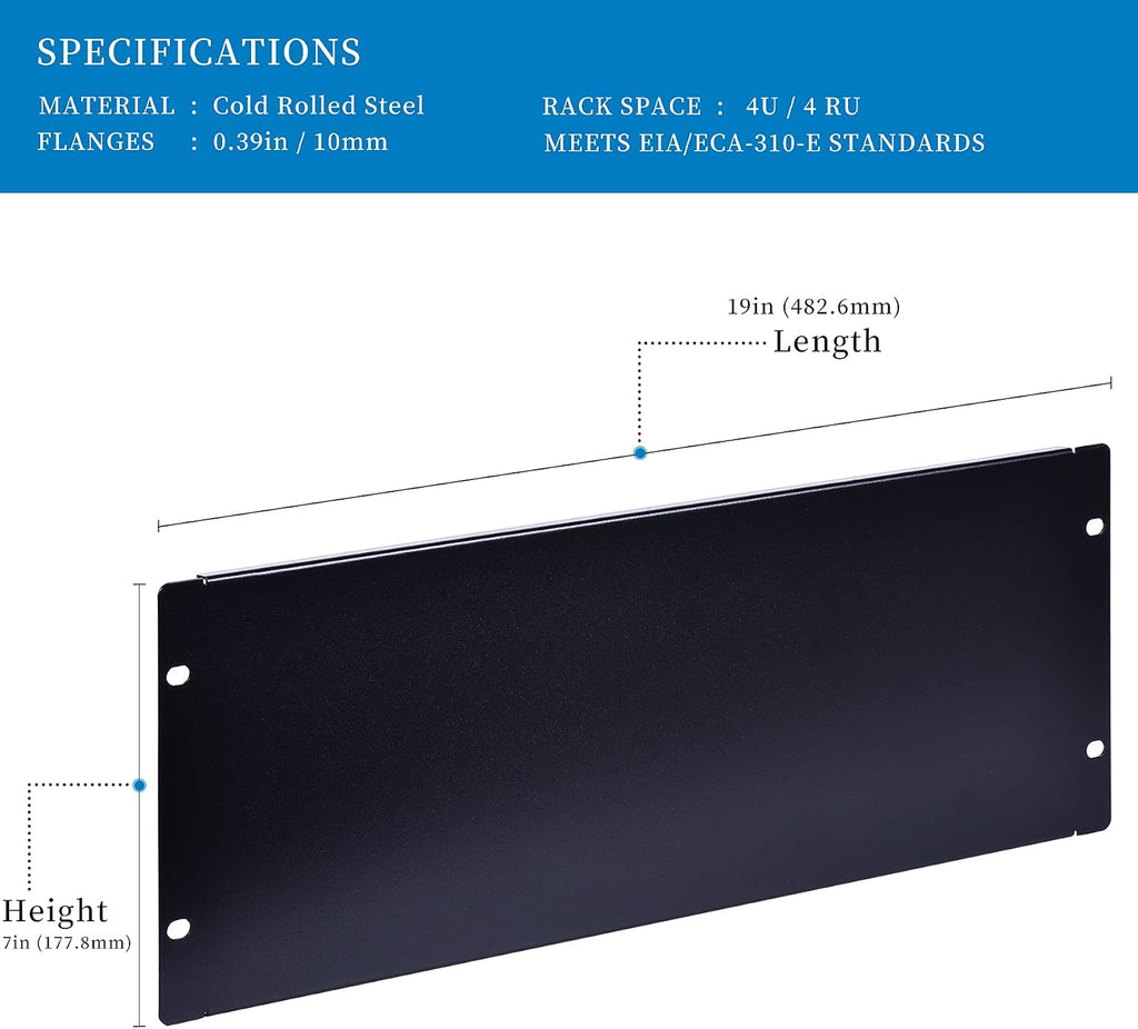 4U Blank Rack Mount Panel Spacer for 19in Server Rack Enclosure or Network Cabinet – 2 Pack - Image 2
