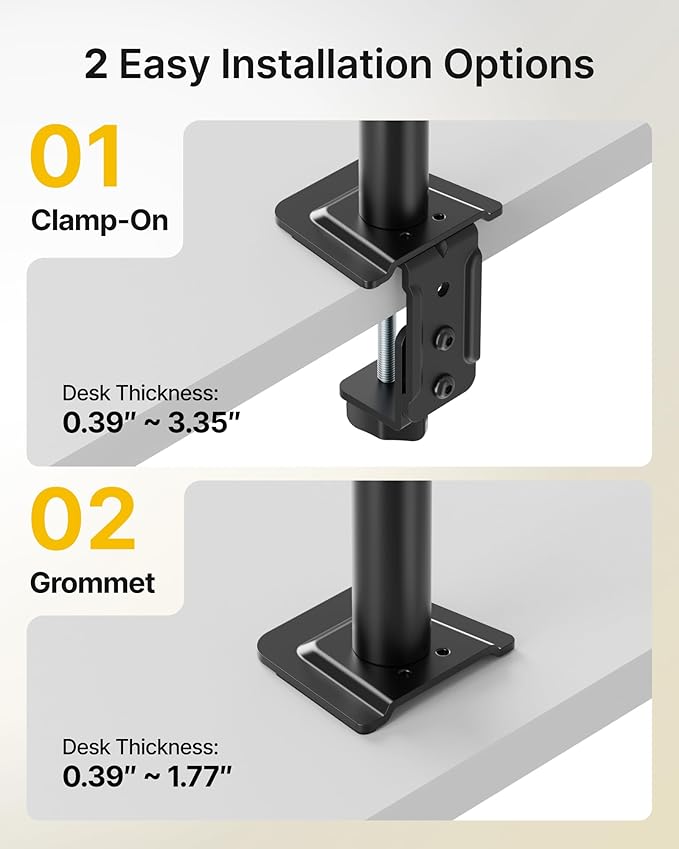 monTEK Stacked Dual Monitor Stand for 17-32", 22 lbs Each | Vertical dual-screen desk mount, height adjustment, tilt, swivel, rotation, clamp/grommet bases and VESA 75/100 - Image 5