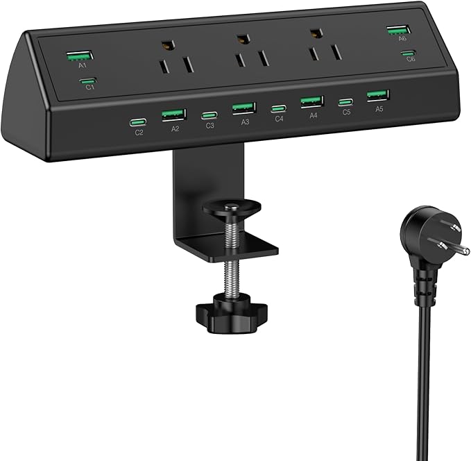 Jgstkcity 90W Desk Clamp Power Strip,12 USB Ports (6 PD 45W USB-C),Surge Protector,ETL Listed Power Hub Extension Cord,Fast Charging Station for Home Office Desk Edge Mount (Black,12 USB-90W) by Jgstkcity