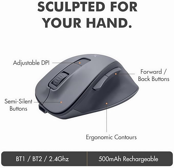 X9 Gray Ergonomic Keyboard and Mouse Wireless Combo - Split Keyboard and Mouse Set, Bluetooth/2.4G, Soft Wrist Rest, Rechargeable, Silent Keys, Multi-Device for Laptop, PC, Mac, iOS, Android - Image 9