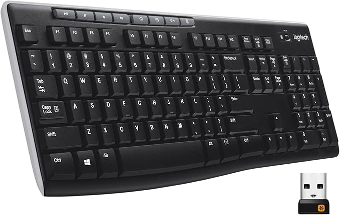 Logitech K270 Full Size Wireless Keyboard for Windows - Black | Full-size keyboard with number pad, 8 multimedia keys, includes USB-A receiver, 2-year battery, compatible with PC, laptop by Unknown