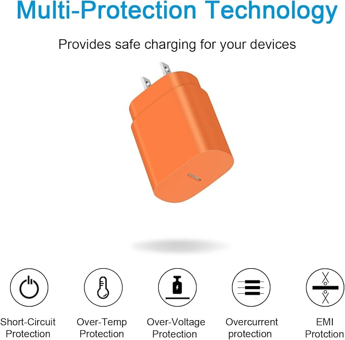 Type C Charger Fast Charging,USB C Charger,25W Samsung Super Fast Charger | for Samsung Galaxy S26/S25/S24/iPhone 17/16/15 Series,Android,with 6FT Extra Long USB C Cable (2-Pack with 2 Cable Orange) - Image 4