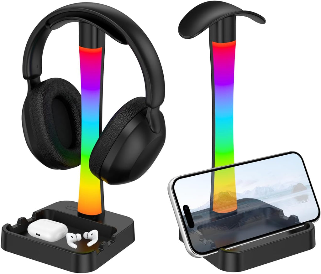 Headphone Stand with Charger,Gaming Headset stand with RGB Light Mode,For Airpod Max Stand,Desk Lamp,Phone Holder,Tablet Holder,desktop organizer,Gifts for Gamers & Music Lover(Black) by Tascaquin