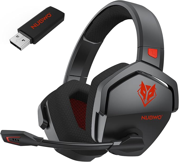 NUBWO Wireless Gaming Headset with Mic for Ps5 Ps4 PC, Zero Interference, 100-Hour Battery All-Day Play, 23ms Sync​ for Fortnite & Call of Duty/FPS Gamers, Triple Mode All Devices Compatible - Red by NUBWO