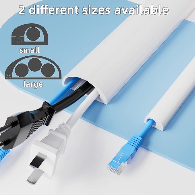 118"Flexible Cord Hider for 2-3 Cable,Side-Open Cord Cover for Wire on Wall | Self Adhesive Cable Concealer for Wall Mounted TV,Silicone Cord Raceway for Home Office Hide Wires,W 1.08"× H 0.6",White - Image 3