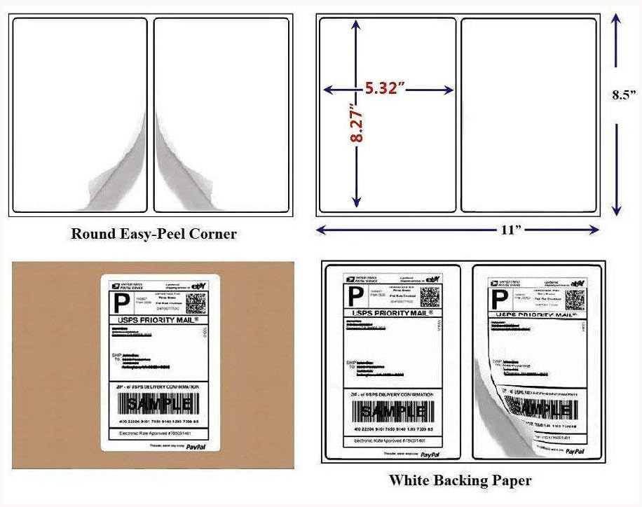 16000 Round Corner Half Sheet Self Adhesive Shipping Labels for Laser and Ink Jet Printers, White Blank (8000 Sheets, 16000 Labels) - Image 2