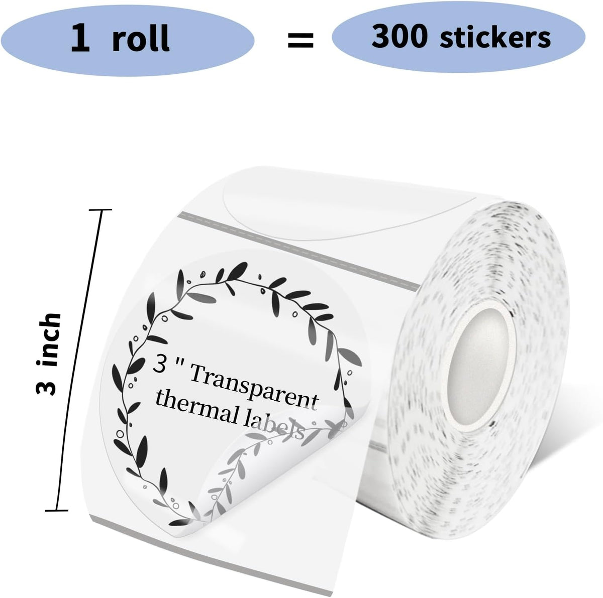 3 Inch Transparent Round Thermal Label, Self-Adhesive Clear Waterproof Circle Sticker for Logo Design, Multipurpose Direct Thermal Labels, 300 Sheets/1 Roll - Image 2