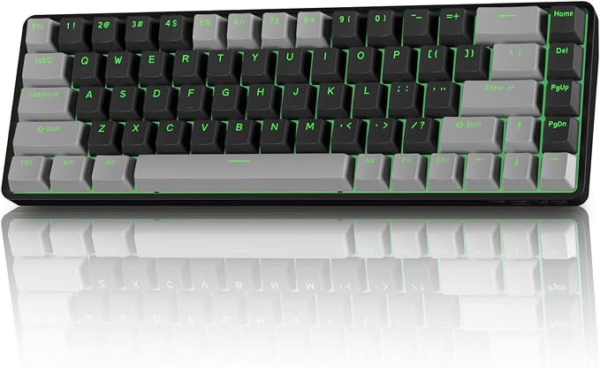 TMKB T68 60% Wireless Mechanical Gaming Keyboard, Tri-Mode BT5.0/2.4GHz/USB-C with Clicky Blue Switch, RGB Backlight, Anti-Ghosting, Compact 68 Keys, Wired/Wireless, Gray/Black by TMKB