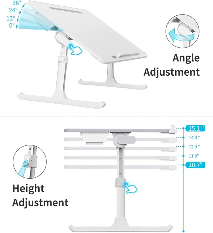 Laptop Bed Tray Table, SAIJI Adjustable Bed Desk for Laptop, Foldable Laptop Stand with Storage Drawer for Eating, Working, Writing, Gaming, Drawing (White, X-Large) - Image 4