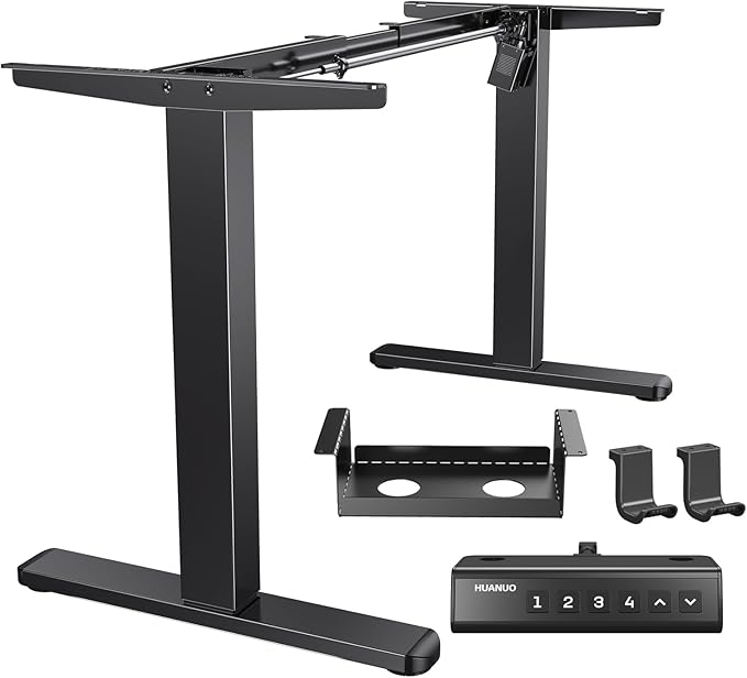 HUANUO Standing Desk Frame with Brushless Motor for Max 75 x 35 inch Tops | 220lbs capacity,4 preset heights,28.3"-46.5" Height Range,Stable Steel Legs,quiet lift,Cable Tray & Dual Hooks,black finish by HUANUO