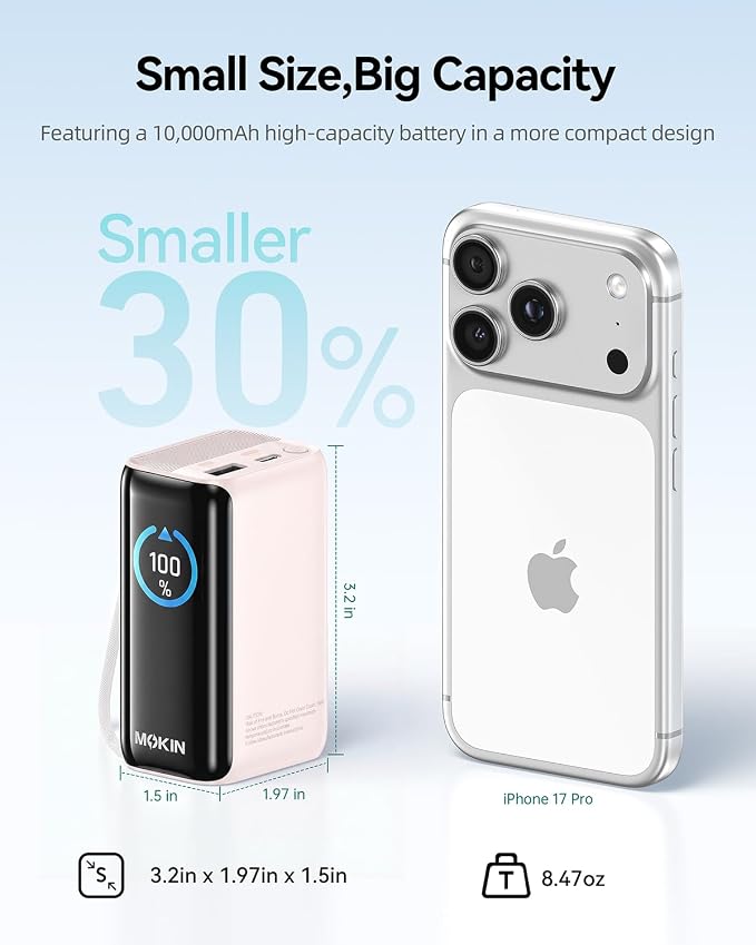 MOKiN Portable Charger with Built-in Retractable USB-C Cable, 45W Fast Charging 10000mAh Power Bank, Compact Travel Battery Pack for iPhone 17/16, Samsung Galaxy, iPad, Pixel and More - Image 2