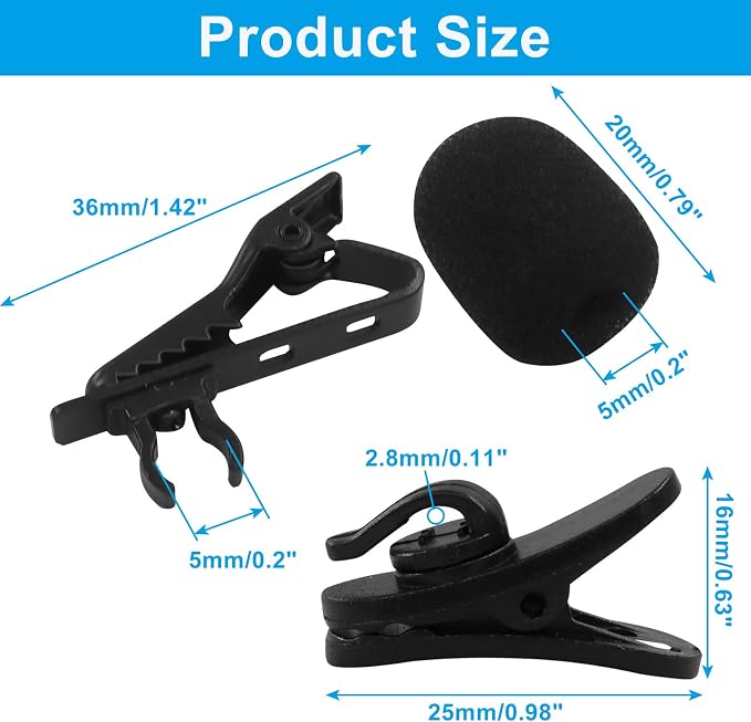 12 Pcs Lavalier Microphone Clips Replacement Kit | 12 Pcs Foam Windscreen Covers, 12 Pcs Plastic Wire Clips, Voice Recording, Video Conferencing & Online Meetings - Image 2