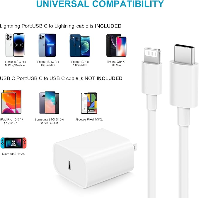 iPhone Charger Fast Charging 3+3Pack 20W USB C Charger with Lightning Cable | For iPhone 14/13/12/11/Pro/Pro Max/Mini/Xs Max/XR/X, iPad - Image 4