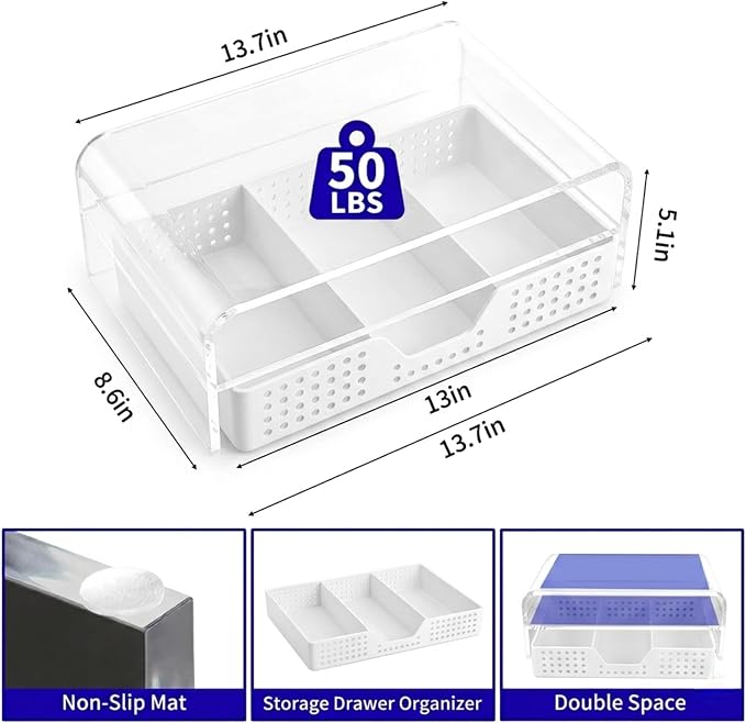 Desk Organizer and Accessories, 2-Tier Computer Monitor Stand Riser with Drawer and 2 Pen Holders, Laptop Stand, Office Desk Accessories for Office Supplies, 1 Pack, Transparent - Image 7