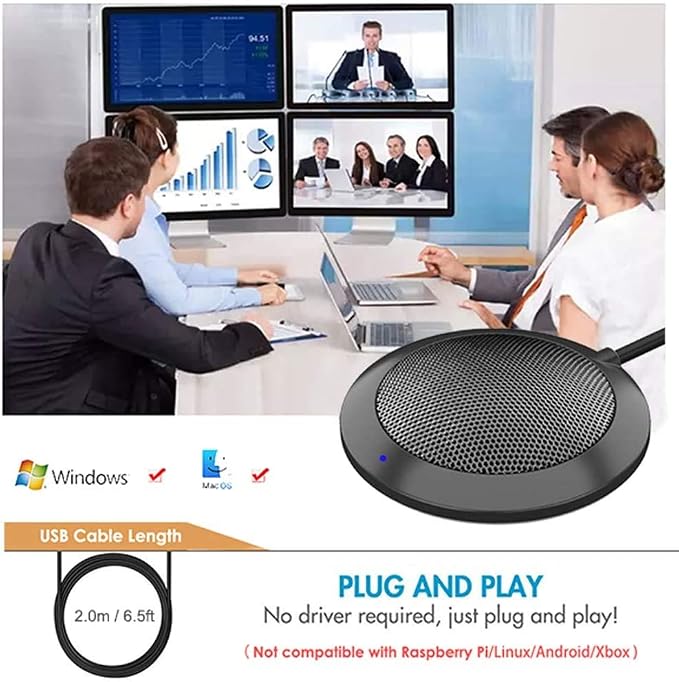 Conference USB Microphone, Computer Desktop Mic with LED Indicator | Plug & Play Omnidirectional Condenser PC for Online Meeting, Class, Skype, Recording, Zoom, (No Speakers Included) - Image 5