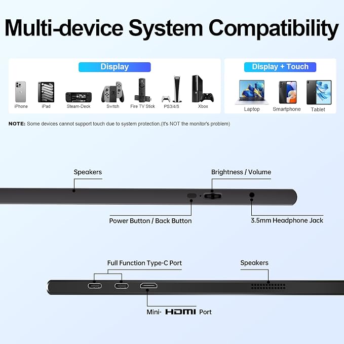 15.6" Touch Portable Monitor, FHD 1080P IPS, 60Hz, HDR Support | Aluminum Alloy Frame, HDR Support, Smart Cover, Speakers, VESA , USB-C/HDMI, for PC, Laptop, Mac, PS5, Xbox, Switch - Image 6