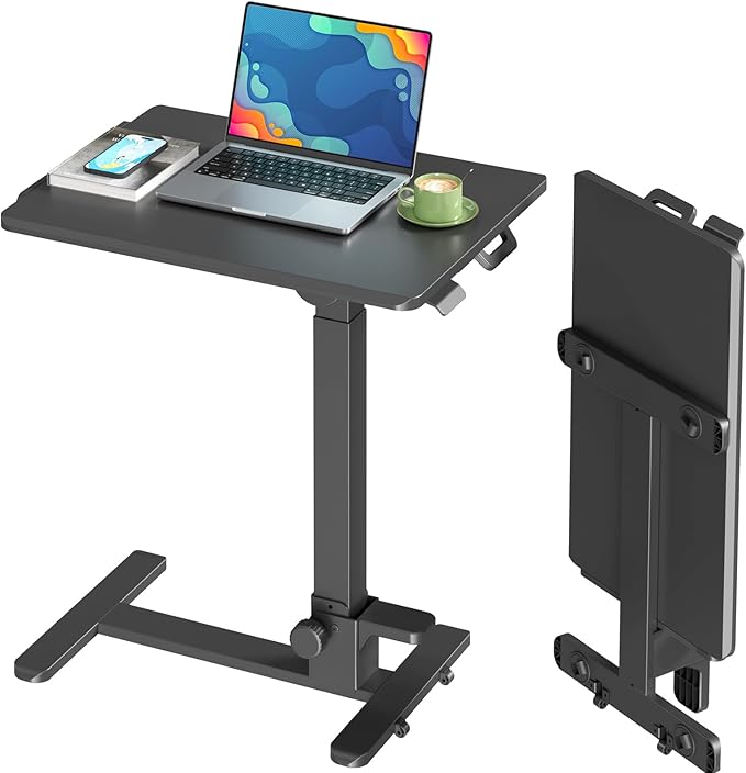27" Portable Mobile Standing Desk, No-Assembly Needed, Black | Rolling Laptop Cart with 90° Tiltable Desktop for Storage, Compact Computer Workstation for Small Space by JYLHJOYSEEKER