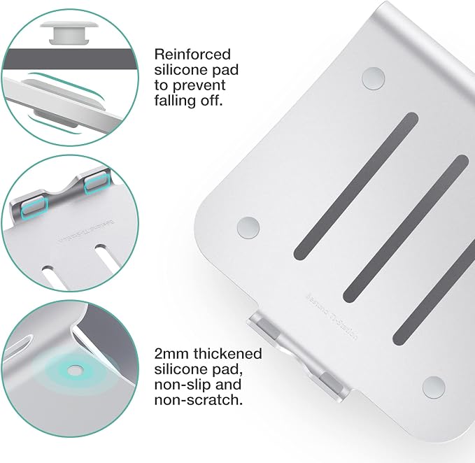 Laptop Stand, Aluminum Notebook Holder Riser Heat-Vent for MacBook Air/Pro, Dell, HP, Lenovo, Microsoft Surface, Samsung 11-16 inches Notebook (Space Silver) - Image 4