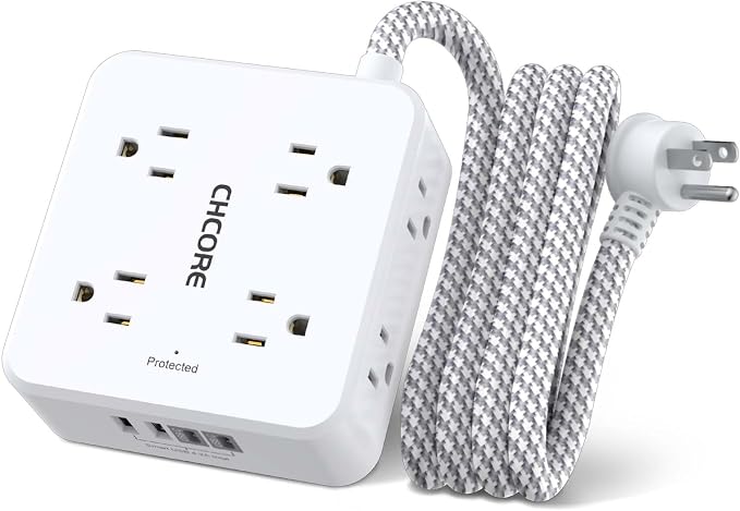 Surge Protector Power Strip - CHCORE 6Ft Braided Extension Cord with 8 Outlets with 4 USB (2 USB C) Charging Ports, Flat Plug Multi Plug Outlet Extender Charging Station for Home Office, ETL, White by Unknown