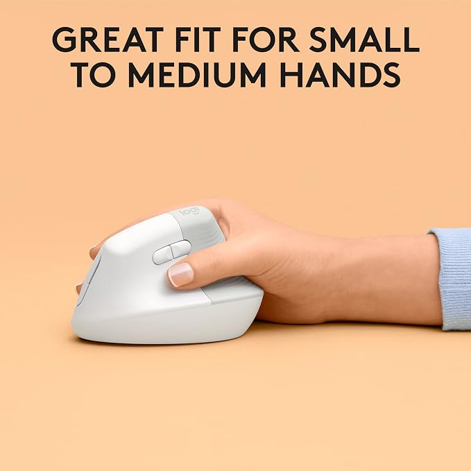 Logitech Lift for Mac Vertical Ergonomic Wireless Mouse - Off White | Bluetooth connectivity only, no USB receiver, quiet clicks, 4 customizable buttons, mac OS iPad OS compatible - Image 7