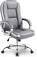 NEO CHAIR Office Desk Chair PU Leather Chair with Lumbar Support, Grey | Ergonomic High Back Executive Computer Chair, Comfortable Padded Fixed Armrests Swivel Chair with Wheels for Office/Home by NEOCHAIR