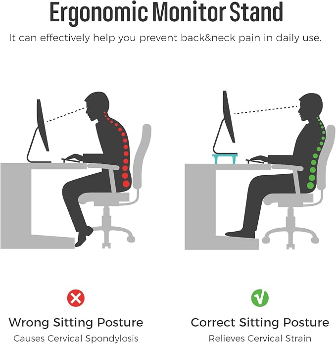 loukin Monitor Stand Riser for Desk, 22.4" × 8.2" Computer Stand, Black | Supports 22 lb, No Installation Required, Water-Resistant Surface, Fits Laptops and Printers, Ergonomic Design - Image 5