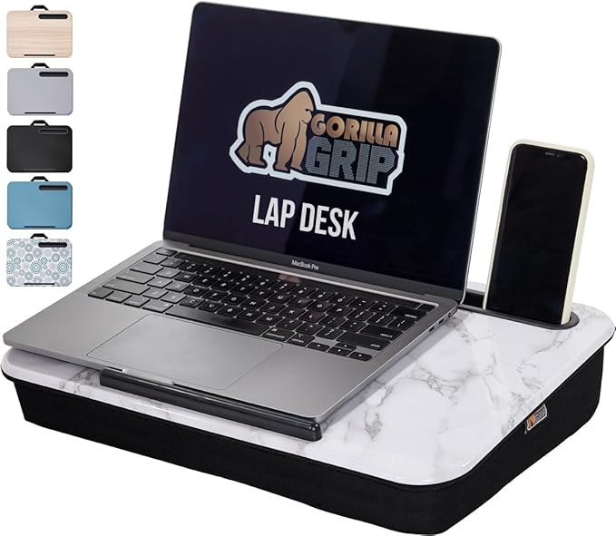 GORILLA GRIP Laptop Lap Desk with Phone Holder, Pillow Cushion Desks Fit Laptops up to 15.6", Gifts for Home, Portable Travel Workstation, Tray Ledge Keep Computers in Place, Marble Pattern by Unknown