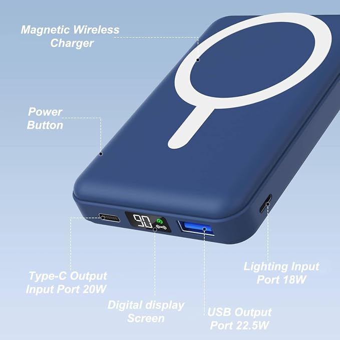 AOGUERBE Magnetic Power Bank, 10000mAh Wireless Portable Charger with Stand | 22.5W PD Fast Charging for Magsafe Battery pack, LED Display, Travel Essential Magnetic Phone Charger for iPhone 17-12 Series - Image 2