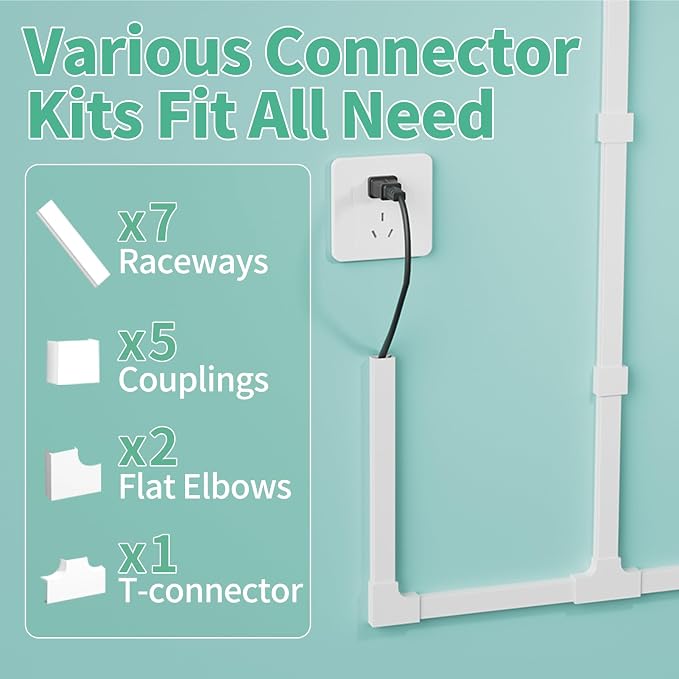 Delamu Cord Hider, 100in Self-Adhesive Cord Cover Kit for Wall Mounted TV, Paintable Wire Hider, Flexible Cable Management System, Cable Raceway Conceals 3-4 Wires, W1.18 H0.60in, White - Image 6