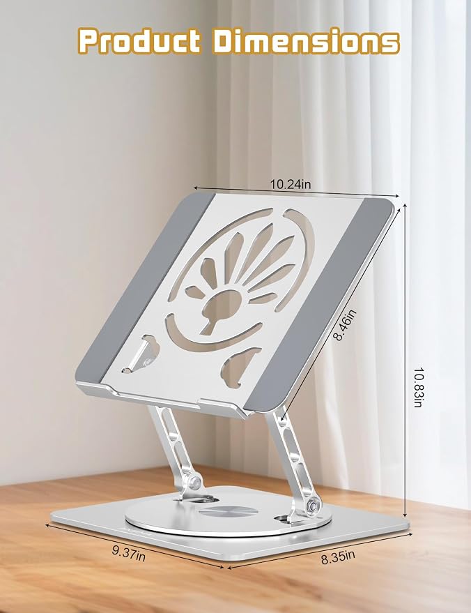 Adjustable Laptop Stand for Desk-360° Rotating Foldable Laptop Holder Ergonomic Laptop Riser for MacBook Pro/Air Dell HP Lenovo Notebook up to 16.3",Silver - Image 3