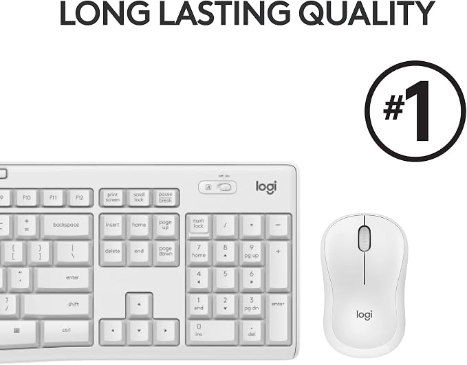 Logitech MK295 Full Size Silent Wireless Keyboard Mouse Combo - Off White | Full size keyboard with SilentTouch technology, compact ambidextrous mouse with silent click switches, Windows compatible - Image 7