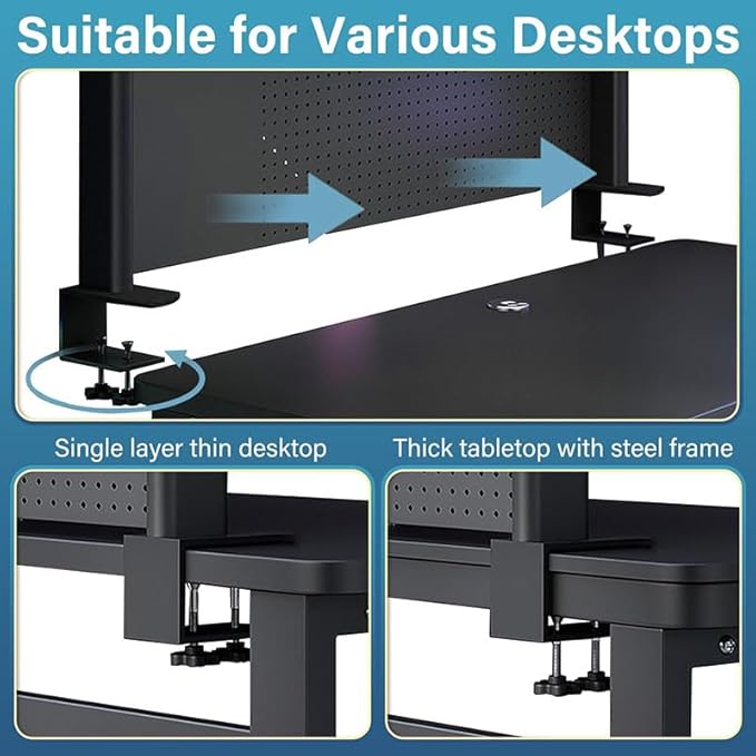Clamp On Desk Pegboard Shelf - Metal Desktop Organizer Hutch with 2 Shelves - Image 4