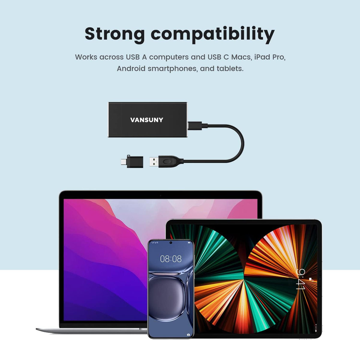 Vansuny 1TB Portable External SSD, USB 3.1 Gen2 500MB/s High-Speed Data Transfer, Metal USB C Mini Portable External Solid State Drive for PC, Laptop, Phones and More - Image 6