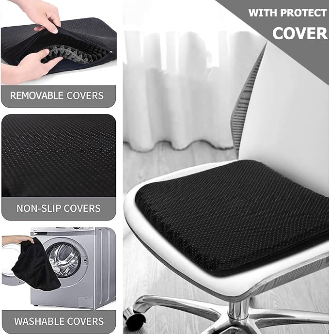 Gel Seat Cushion for Long Sitting, Extra Large Gel Cushion for Pain Relief | 17x17inch Large Office Seat Cushion, Breathable Wheelchair Cushion Chair Pads - Relieve Sciatica, Tailbone, Coccyx & Hip Pain - Image 6