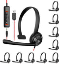 NUBWO HW02 USB Headset with Microphone Noise Cancelling & in-line Control | 10 Packs - Comfort Computer Headset for Laptop pc, On-Ear Wired Office Call Center Headphone for Boom Skype Webinars (Black) by NUBWO