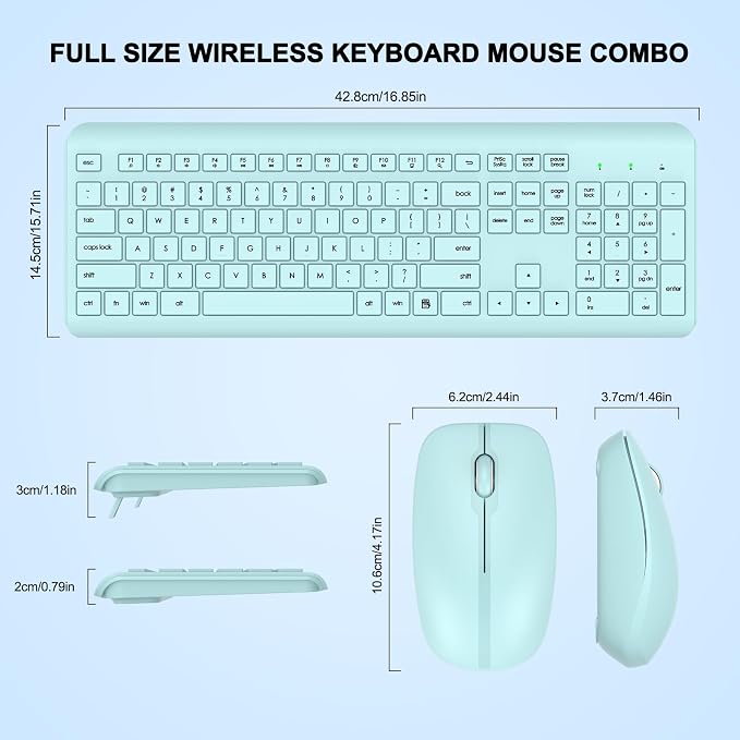 Wireless Keyboard and Mouse Combo, Full-Size Silent Ergonomic Keyboard and Optical Mouse, Long Battery Life, 2.4G Lag-Free Mice Keyboard for Computer, Mac, Laptop, PC, Windows(Green) - Image 7