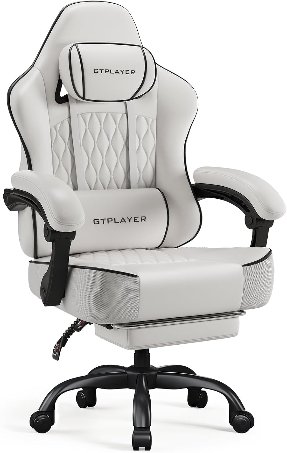 GTPLAYER Big and Tall Gaming Chair with Footrest, Ergonomic Office Desk Chair with 4.4in Thick Cushion and Wide Wingless Seat, Comfortable Leather Computer Chair, Predator Series, White - Image 7