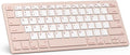 OMOTON Ultra-Slim Bluetooth Keyboard for iPad,iPad Pro/Air/Mini,iPhone | Stable Wireless iOS Keyboard with 12 Multimedia Keys, Portable Size for Office, Business, Travel, School, Pink & Pearl White by OMOTON