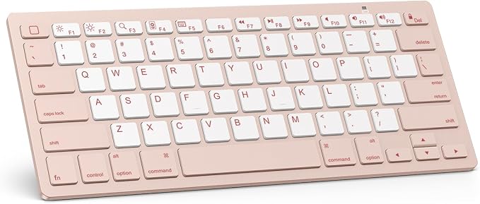 OMOTON Ultra-Slim Bluetooth Keyboard for iPad,iPad Pro/Air/Mini,iPhone | Stable Wireless iOS Keyboard with 12 Multimedia Keys, Portable Size for Office, Business, Travel, School, Pink & Pearl White by OMOTON