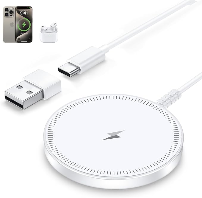 MagSafe Charger Magnetic Wireless iPhone Charge Compatible with iPhone 17 Pro Max Air 16 15 14 Pro Max Plus 13 12 Pro Max & AirPods 4 3 2 Pro - Charging Pad Dock for Travel Home Office by WirelessCharger
