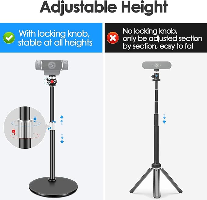 Webcam Tripod Stand for Desk: Webcam Stand for Logitech Brio | C920 | C922 | C615 | C930e - Height & Angle Adjustable Desktop Tripod for Light & 1/4" Thread for Live Streaming | Video Calling - Image 2