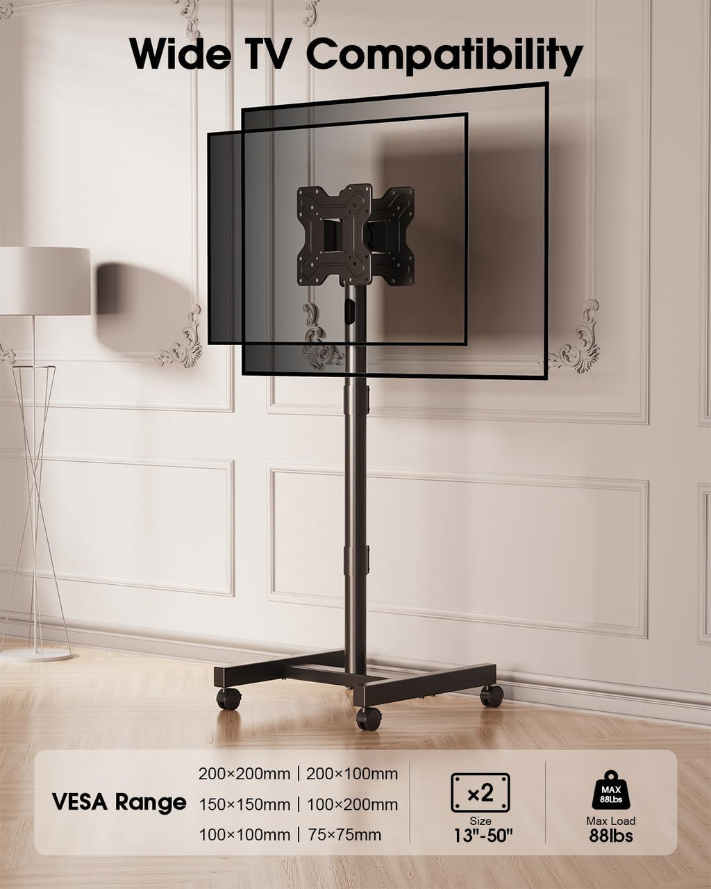 Back-to-Back Dual Screen Rolling TV Stand for 21-50 Inch TVs - Image 5
