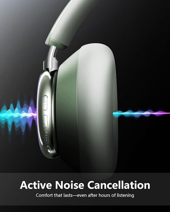 Wentronic Y03 Bluetooth Headphones Wireless Active Noise Cancelling Over Ear Headphones 48 Hours Playtime High Sound Quality 6 EQ Music Mode Headphones with Soft Ear Cushion - Green - Image 4