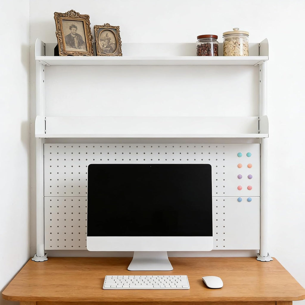 Clamp-On Desk Hutch with Pegboard, 39.5 x37.5in 2-Tier Desktop Organizer Shelf, Carbon Steel Frame with 2 Shelves and Pegboard Storage, for Office, Dorm, Study - Image 4