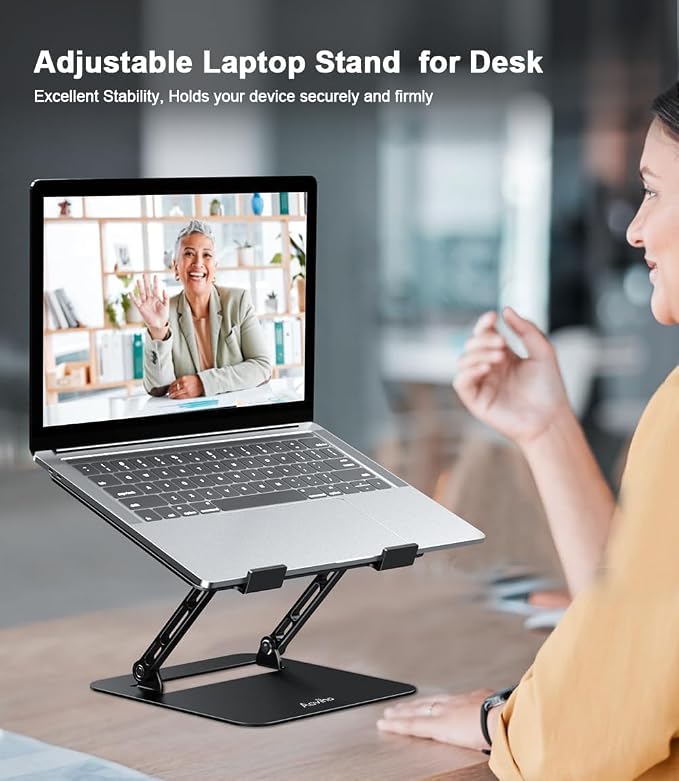 Aoviho Adjustable Laptop Stand for Desk, Portable Laptop Stand Holder and Riser, Foldable Aluminum Notebook Computer Stand for MacBook Air Pro HP Lenovo Dell Samsung Chromebook, 10-15.6 inch, Black - Image 3