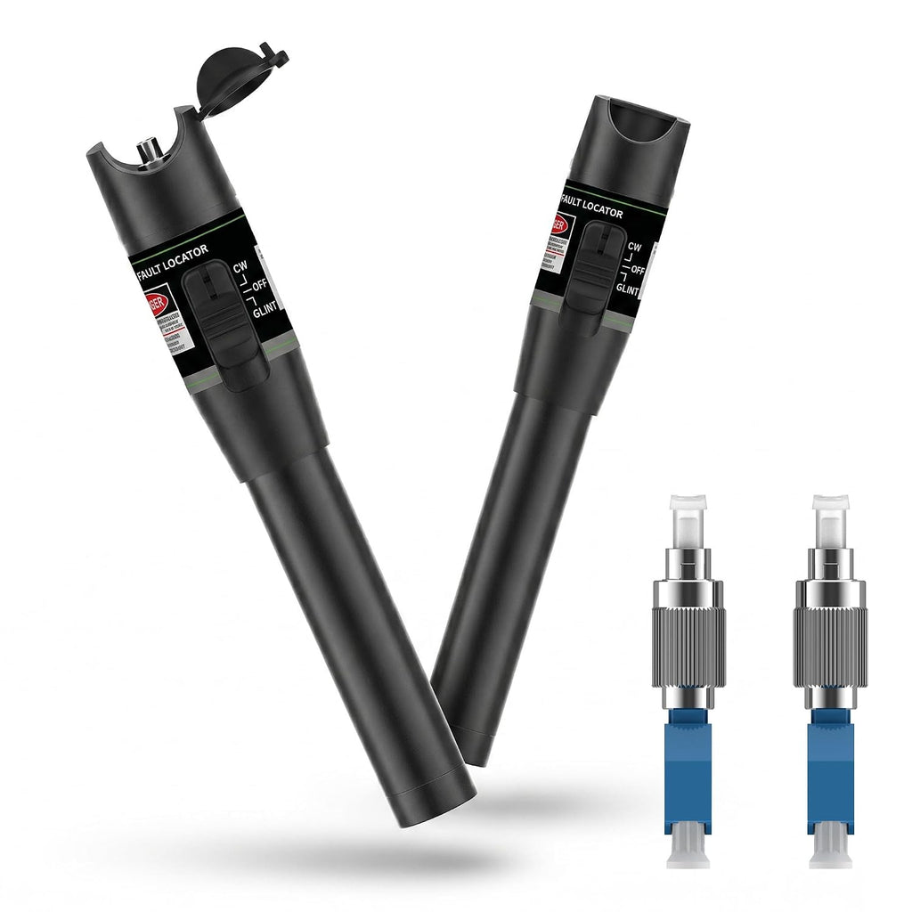 2-Pack Fiber Optic Visual Fault Locator Kit, Red Light Fiber Tester for Single Mode and Multimode Cable, VFL Pen Compatible with SC ST FC LC Connectors, Network Maintenance Test Tool by GESD