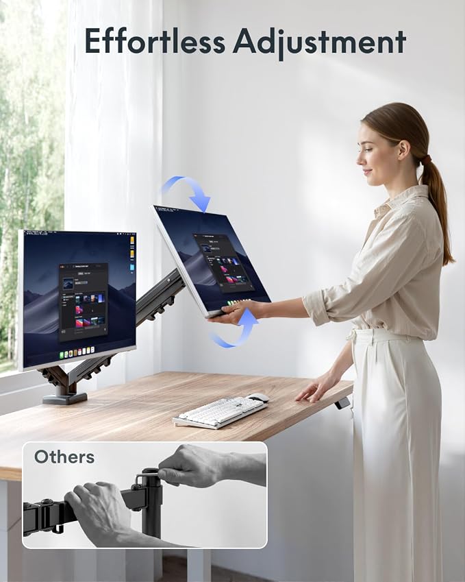 Flexispot Dual Monitor Arm, 17-32 Inch Monitor Mount up to 19.84 lbs, Fast Install VESA Mount for Home Office Gaming, Full Adjustable Gas Spring with C-Clamp and Grommet Base, Black - Image 5