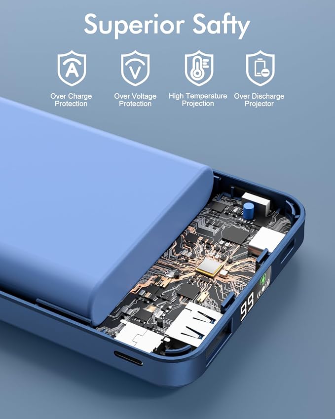 podoru for MagSafe Power Bank 10000 mAh, Foldable Magnetic Portable Charger | 22.5W PD Fast Charging, with USB-C Cable LED Display, Wireless Battery Pack for iPhone 17/16/15/14/13/12 Series-Navy Blue - Image 7
