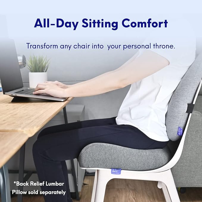 C CUSHION LAB Patented Pressure Relief Seat Cushion for Long Sitting Hours on Office/Home Chair, Car, Wheelchair - Extra-Dense Memory Foam for Hip, Tailbone, Coccyx, Sciatica - Light Grey - Image 2