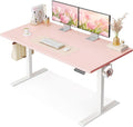 48" Pink Electric Standing Desk Height Adjustable for Home Office | 3 Memory Presets, Rear Cable Notch, Dual Side Hooks, Stand Up Desk for Bedroom, Study room, Home Office and Vanity Space by OfficeGo-ForHomeOfficeWork